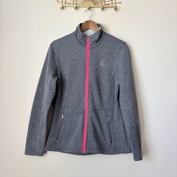 Spyder Core Sweater Jacket Women's Large Grey Pink Full Zip - Picture 1 of 9